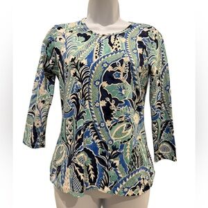 J. McLaughlin Blue and Green Paisley Blouse. XS
